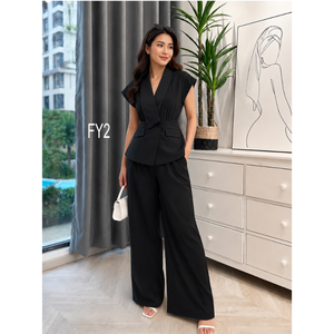 Ensemble de vêtements de bureau pour femmes, best-seller, avec haut sans manches à volants et pantalon large, facile à porter, jupes pour femmes - Product Image 3