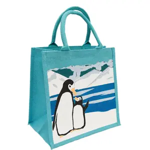 Tas rami goni alami kustom pabrikan yiwu tas rami goni kecil Jepang biru Pinguin