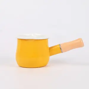 Mini Pot Home Cookware Set Solid color enamel coffee enamel pot Wooden handle Cookware milk pot