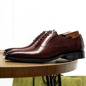 Zapatos Oxford de Cuero Genuino Color Borgoña para Hombre, con Punta Puntiaguda, Cordones, Color Sólido, Suela de Goma, para Cualquier Ocasión, Envío Directo - Product Image 1