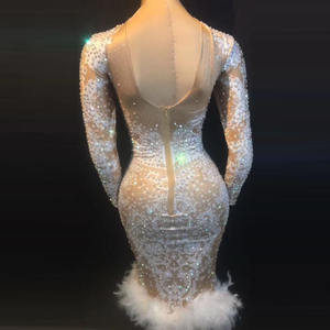 Novance Y1043 donne vedono attraverso le piume strass Bodycon abbigliamento da Club abiti da sera che mostrano costumi da ballo Sexy abito da <span class=keywords><strong>compleanno</strong></span> - Product Image 2