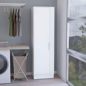 DB Depot Armoire de rangement utilitaire blanche E-SHOP Étagère à 6 niveaux et cintres à balais pour l'organisation des outils - Product Image 1