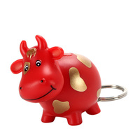 Porte-clés LED en plastique en forme de vache mignonne, mini lampe torche sonore et lumineuse légère pour enfants, cadeau jouet animaux de dessin animé
