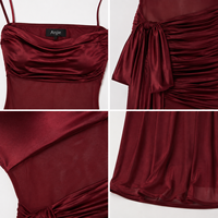 Robe Courte Drapée Col Bénitier Manches Longues Femme Anjie OEM ODM Bordeaux Froncée Moulante Soirée Vente en Gros Marque Privée