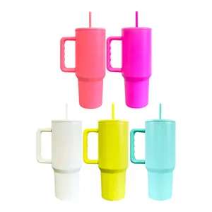 bright matte colored sublimation bright matte 40 oz Mug Insulated Tumbler with Handle and Straw Iced Coffee Cup Travel Mug