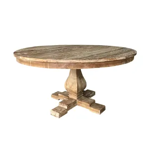 MRS WOODS 12人掛け農家再生台座素朴なオークラウンド木製ダイニングテーブル