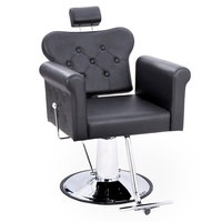Fauteuil de Barbier Hydraulique Moderne en Cuir PU Noir avec Boutons Capitonnés, Appui-tête Réglable, Base Chromée, Hauteur Ajustable