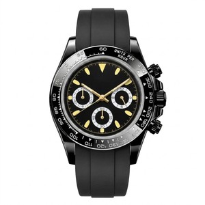 Montre chronographe à quartz pour homme, cadran noir, boîtier en acier inoxydable, bracelet en silicone, verre saphir, résistance à l'eau 10 bars - Product Image 1