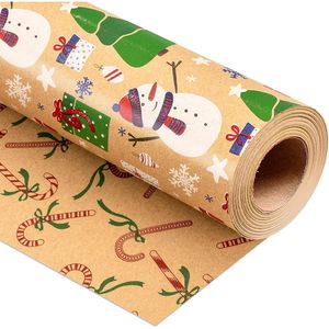 Christmas Gift <b>Wrapping</b> <b>Paper</b> Roll Kraft Snowman Candy Cane Design 17 In X 33 Ft Reversible Recyclable Packaging <b>Paper</b> - Product Image 1