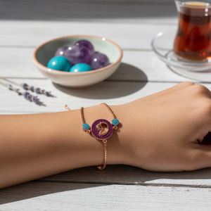 Footprint Design Turquoise CZ Stone Amethyst Wholesale Handmade Turkish <b>Adjustable</b> Tennis 925 Sterling Silver <b>Bracelet</b> - Product Image 3