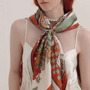 लक्जरी 100% सर्दियों रेशम के स्कार्फ प्रिंटिंग स्कार्फ वर्ग फॉर्ड डी सोया शहतूत महिलाओं के लिए - Product Image 1