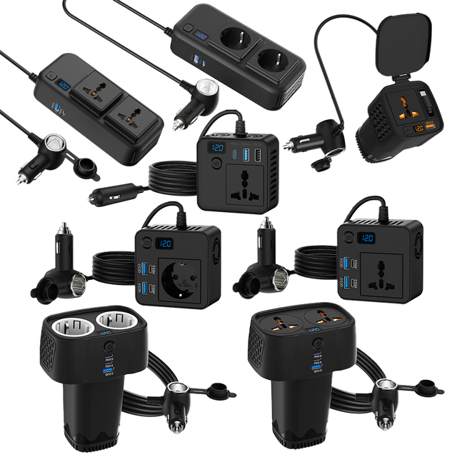 Car Adapter Plug Outlet 4 Usb Car Laptop Charger 12V Dc to 220V Ac Converter 150W Power Inverter for Vehicles Road Trip