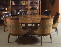 Table à manger ronde extensible rustique avec pieds en colonne à 6 segments, base en forme d'étoile et pieds en bloc côtelé