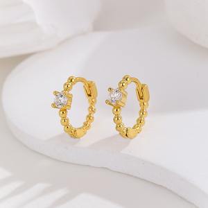 INS-style Trendy Women's Copper Inlaid Zircon <b>Hoop</b> <b>Earrings</b> Simple <b>Cross</b>-Shaped Design Fashionable Personality Accessory Gift - Product Image 3