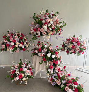 Yeni Stil Sıcak Pembe Gül Çiçekli Yolluk Yeşillik Çiçek Topu Bitkisi Yapay Düğün Arka Planı Sahne Dekorasyonu - Product Image 1