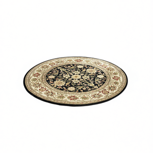 Tapis Oriental Traditionnel Noir et Ivoire, Touffeté Antidérapant Écologique, Poil Court, Ne Perd Pas Ses Poils, 100 % Polyester, Dos en Mousse pour Salon - Product Image 1