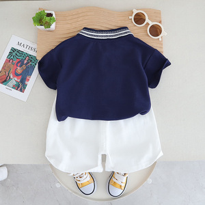 Conjunto informal de dos piezas de verano para niños de 1 a 3 años Ropa de solapa de manga corta para uso diario - Product Image 4