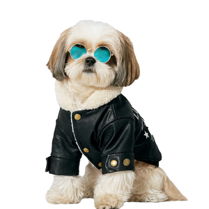 <strong>Dog</strong> Cat Eco-Friendly Comfortable Fleece Lined Winter Wear-Thickened Denim Cotton Half-Body <strong>Jacket</strong> Handsome <strong>Leather</strong> Coat - Product Image 1