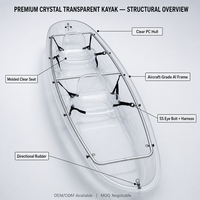 Kayak transparent pour 2 personnes, canoë transparent pour lac, océan, loisirs aquatiques, kayak de randonnée