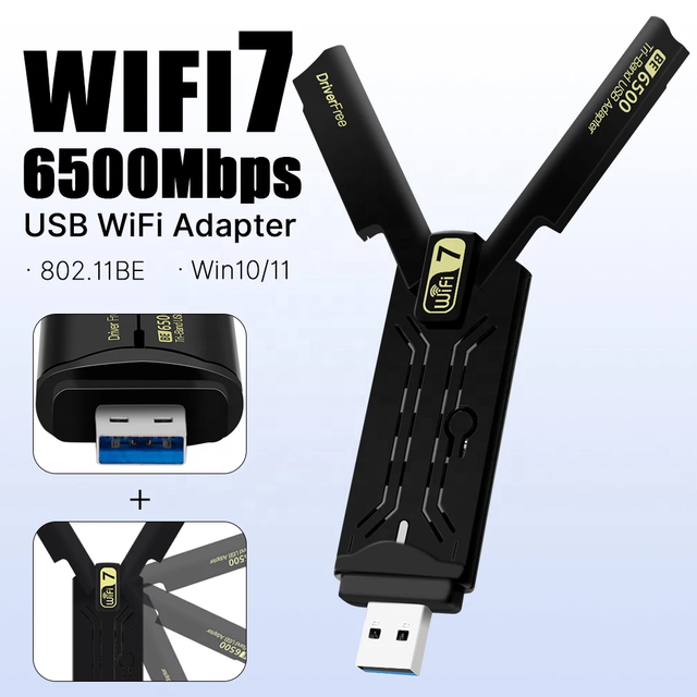 Tri-Band WiFi 7 USB Adapter AX5400 BE6500 Wireless Network Card 2.4G/5G/6G Wi-Fi 802.11BE Dongle for Computer Driver Free