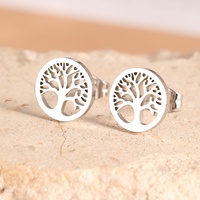 Boucles d'oreilles en acier inoxydable, grand arbre de vie porte-bonheur, petites boucles d'oreilles pour femmes, accessoires de mode européens et américains, bijoux