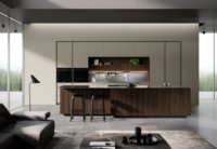 Meuble de cuisine moderne Song Design avec panneau de porte en acier inoxydable, finition en acier inoxydable, garantie 5 ans, pieds en acier inoxydable