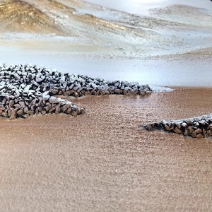 Pintura al Óleo Pintada a Mano, Montaña Dorada, Arte Abstracto, Estilo Chino Moderno, Marco Metálico, Efecto Visual 3D, para Sala de Estar o Entrada - Product Image 4