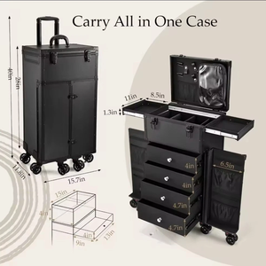 Valise de maquillage à roulettes avec rail coulissant, couche intermédiaire amovible avec clé, roues pivotantes, pour salon de coiffure - Product Image 2