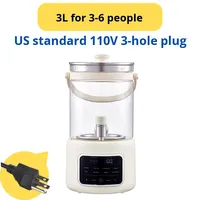 Bouilloire électrique pour la santé, usage domestique, grande capacité de 3 litres, verre borosilicate, commande tactile, ébullition de l'eau, prévention de l'ébullition à sec