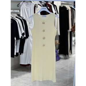 Vestido Ajustado Fiori Beige, Cuello Redondo, Tejido de Punto, Informal, para Uso Diario, Transpirable, Sin Mangas - Product Image 1