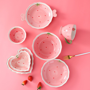 Cartoon Cute Love Polka Dots Eco-Friendly Durable Bone China Tableware Set Party Use High-Value Home Creative Fruit <b>Plate</b> Salad - Product Image 2