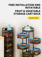 Étagère de rangement carrée et ronde, étagère de rangement rotative pour la cuisine, cage de rangement en métal pour fruits et légumes, chariot avec roulettes