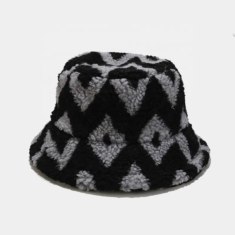 Wholesale Autumn Winter Faux Fur Women Fashion Decorative Pattern Warm Retro Thick Fuzzy Black Winter Hat