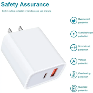 Tipo <span class=keywords><strong>C</strong></span> Cargador de pared de 20W A + <span class=keywords><strong>C</strong></span> Cargador de pared rápido <span class=keywords><strong>USB</strong></span> de doble puerto para carga de dispositivos móviles - Product Image 2