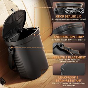 <span class=keywords><strong>Poubelle</strong></span> pour ordures de voiture: <span class=keywords><strong>poubelle</strong></span> de voiture en silicone étanche avec couvercle pour conducteurs et passagers; Conteneur à ordures de 1.9 gallons - Product Image 2
