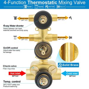Rubinetti termostatici neri 4 vie corpo in ottone sistema doccia a getto da 16 pollici palmare a soffitto Set da bagno termostatico - Product Image 4