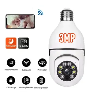 1/4Pcs 3mp E27 Lamp Ip Wifi Bewakingscamera Binnenshuis Videobewakingscamera Beveiliging Babyfoon Full Color Nig