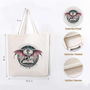 Bolso de lona personalizado para lectores de fantasía, regalo de dragón para amantes del club de libros, bolso de algodón romántico para mujer, librería, bibliotecario - Product Image 2