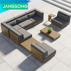 Mobilier d'extérieur pour <span class=keywords><strong>terrasse</strong></span> tout temps Villa Ensemble de coussins imperméables en <span class=keywords><strong>bois</strong></span> massif Hôtel Cour Teck Coin épissage Canapé de jardin - Product Image 1