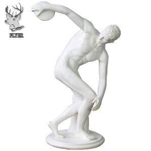 Decoración tamaño natural mármol blanco hombre desnudo grandes atletas estatua piedra tallada discobolus escultura - Product Image 1