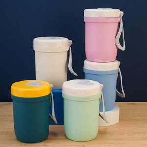 Tasse à soupe écologique en paille de blé, étanche, sans BPA, avec couvercle en forme de cœur, pot alimentaire portable pour étudiants, école, bureau - Product Image 2