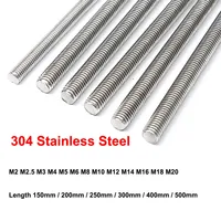 304 Stainless Steel Threaded Rod Full-Thread Bar M2 M2.5 M3 M4 M5 M6 M8 M10 M12 M14 M16
