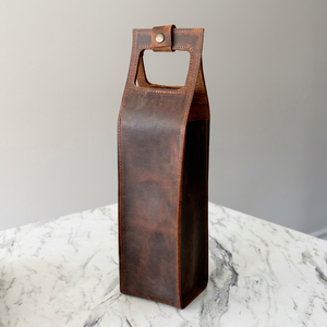 Elegante Bolsa Porta Vino de Cuero Genuino, Funda de Lujo para una Sola Botella, Modelo Vintage LEB-0069B - Product Image 1