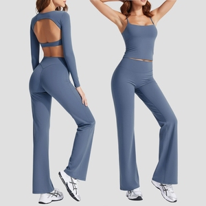 Completo Sportivo da <span class=keywords><strong>Donna</strong></span> per Yoga e Fitness: Reggiseno Sportivo Sexy con Schiena Scoperta e <span class=keywords><strong>Pantaloni</strong></span> a Zampa Aderenti - Product Image 3