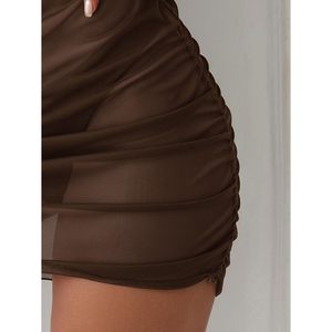 Jupe de bain transparente en maille taille haute pour femme, cache-maillot froncé moulant, mini-jupe de plage, bas de maillot de bain enveloppant - Product Image 5