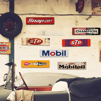 Pintura Vintage de Metal con Impresión UV de Marcas de Aceite para Autos, Decoración Retro para Pared de Garaje, Mobil, STP, Champion