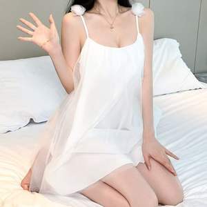 Sweet, Pure and Sensual, <strong>Fairy</strong>-like, Flower-patterned, Tulle Spaghetti-strap Sleeping <strong>Dress</strong> for Home Wear - Product Image 3