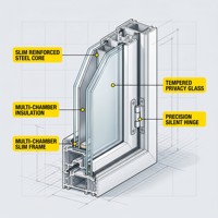 Puerta de Baño AOSTTER con Marco Invisible Minimalista y Vidrio Esmerilado, Puertas Interiores de UPVC Blancas con Apertura Lateral para Apartamentos de Lujo