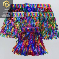 LEIXUSI 16cm Dentelle géométrique à paillettes et perles, Bande de tulle brodée pour costumes de scène, robes de mariée et accessoires DIY
