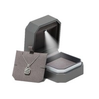 Boîte à bijoux octogonale de luxe abordable haut de gamme, peinte en gris, avec éclairage LED, Huizhou, pour bagues, boucles d'oreilles, colliers, bracelets